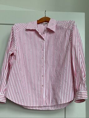 Nanette Lepore Pink and White Striped Button-Up Blouse